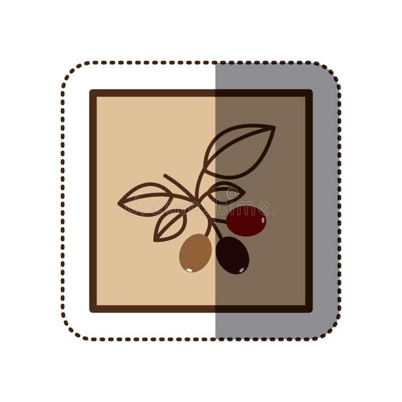 Färgklistermärkekontur i fyrkantig ram med kaffeträdfilialen stock illustrationer