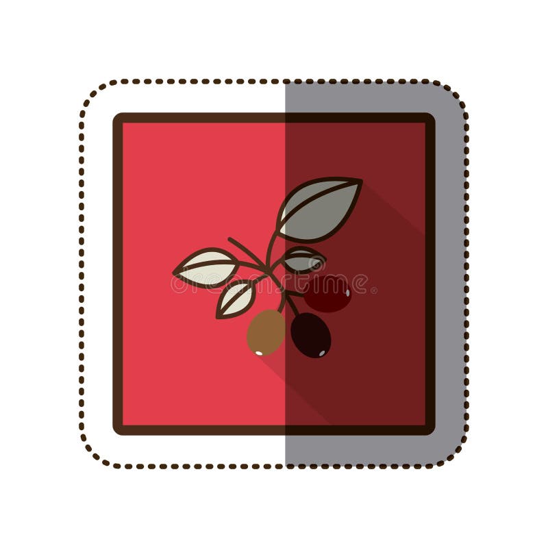 Färgklistermärkekontur i fyrkantig ram med kaffeträdfilialen royaltyfri illustrationer