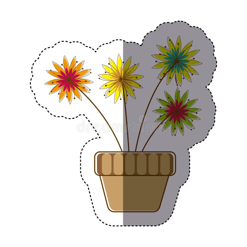 Färgklistermärkekontur med blomman i kruka royaltyfri illustrationer