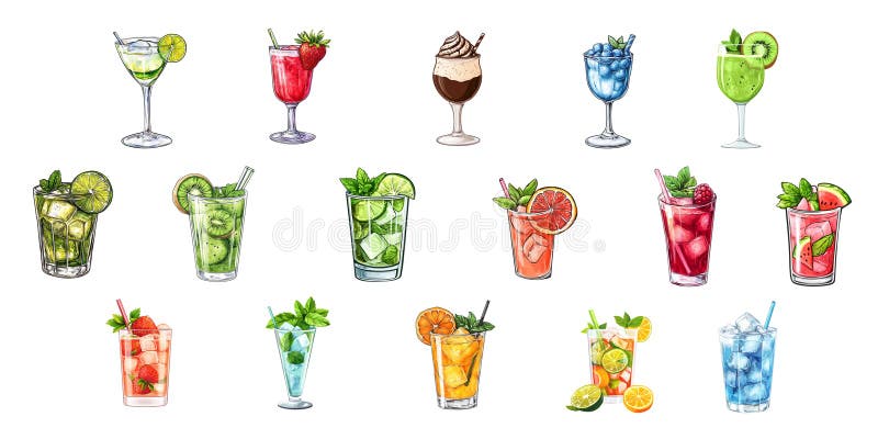 Färgkoffsvampar med fräschande sommardrycker vektor illustrationer