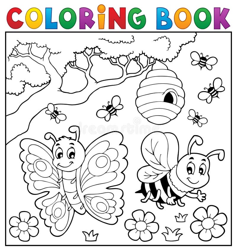 Färgläggningbok med fjärilen och biet stock illustrationer Färgläggningbok med fjärilen och biet stock illustrationer
