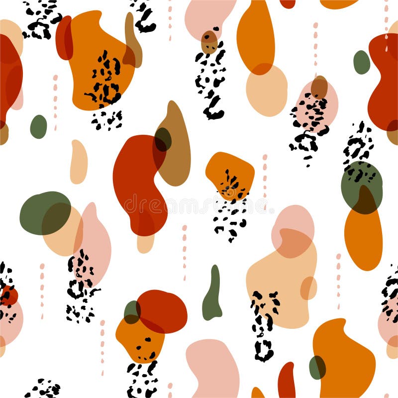 Färgmässigt Abstrakt, sömlöst, handritat mönster blandat med djurtryck Trendys strukturering Modern modedesign. royaltyfri illustrationer