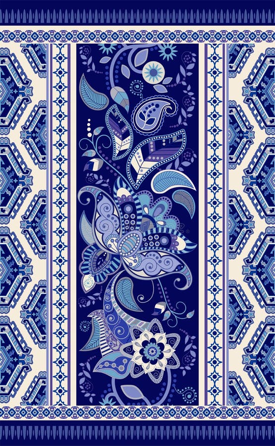 Färgrik dekorativ vektordesign för filten, matta, tapis, sjal seamless dekorativ modell Geometrisk blom- bakgrund royaltyfri illustrationer