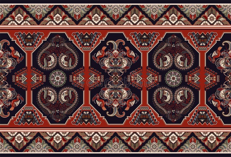 Färgrik dekorativ vektordesign för filten, matta, tapis, textil Sömlös dekorativ matta Geometrisk blom- bakgrund royaltyfri illustrationer