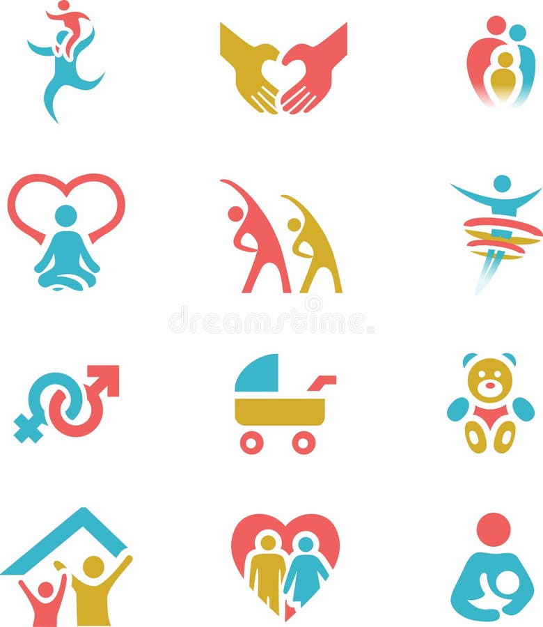 Fastställd vektorillustration för familj och för vård- symbol stock illustrationer Fastställd vektorillustration för familj och för vård- symbol stock illustrationer