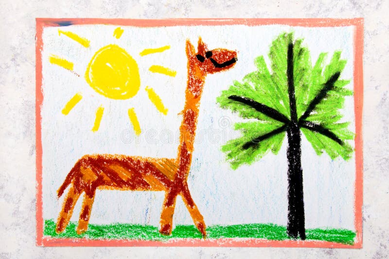 Färgrik handteckning: giraff med den långa halsen arkivfoto Färgrik handteckning: giraff med den långa halsen arkivfoto