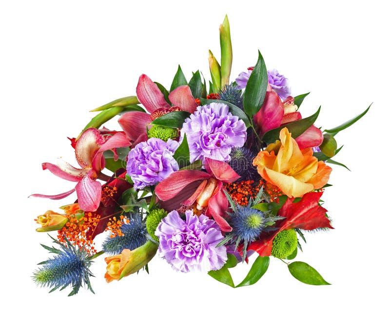 Färgrik höjdpunkt för blommabukettordning som isoleras på Whit arkivbild Färgrik höjdpunkt för blommabukettordning som isoleras på Whit arkivbild