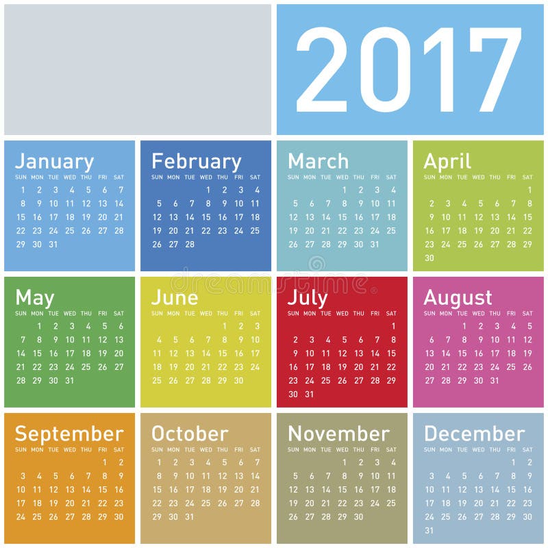 Färgrik kalender för året 2017