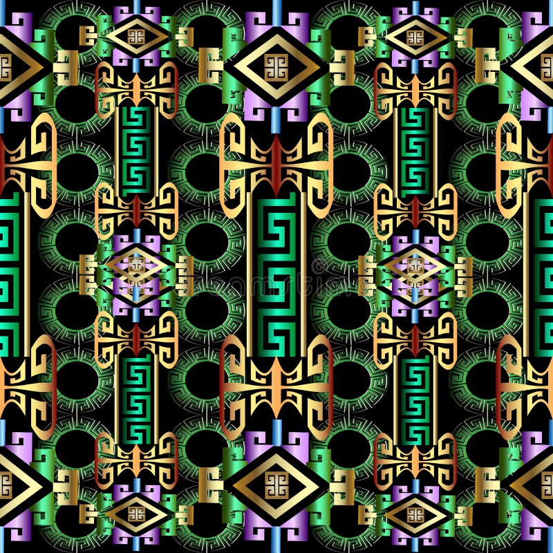 Färgrik ljus geometrisk grekisk sömlös modell 3d royaltyfri illustrationer Färgrik ljus geometrisk grekisk sömlös modell 3d royaltyfri illustrationer
