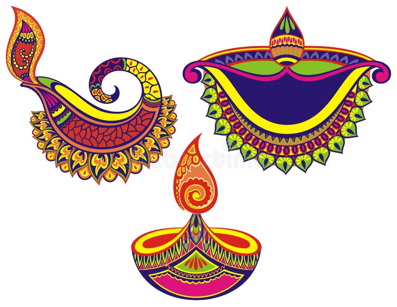 Happy Diwali set of lamps on white background. Happy Diwali set of lamps on white background