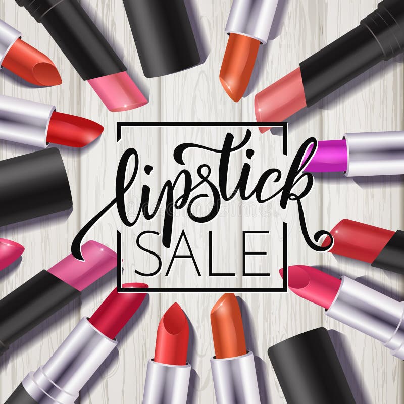 Färgrik läppstiftuppsättning för makeup, katalogmall Hand dragen bokstäver, skönhetsmedelbakgrund stock illustrationer Färgrik läppstiftuppsättning för makeup, katalogmall Hand dragen bokstäver, skönhetsmedelbakgrund stock illustrationer