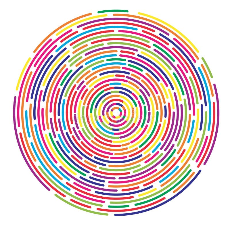 Färgrik streckad slumpmässig abstrakt bakgrund för koncentriska cirklar