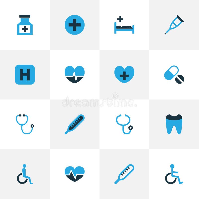 Färgrik symbolsuppsättning för drog Samling av för termometer, tand- och annan beståndsdelar för hjärtslag, Inkluderar också symb stock illustrationer Färgrik symbolsuppsättning för drog Samling av för termometer, tand- och annan beståndsdelar för hjärtslag, Inkluderar också symb stock illustrationer