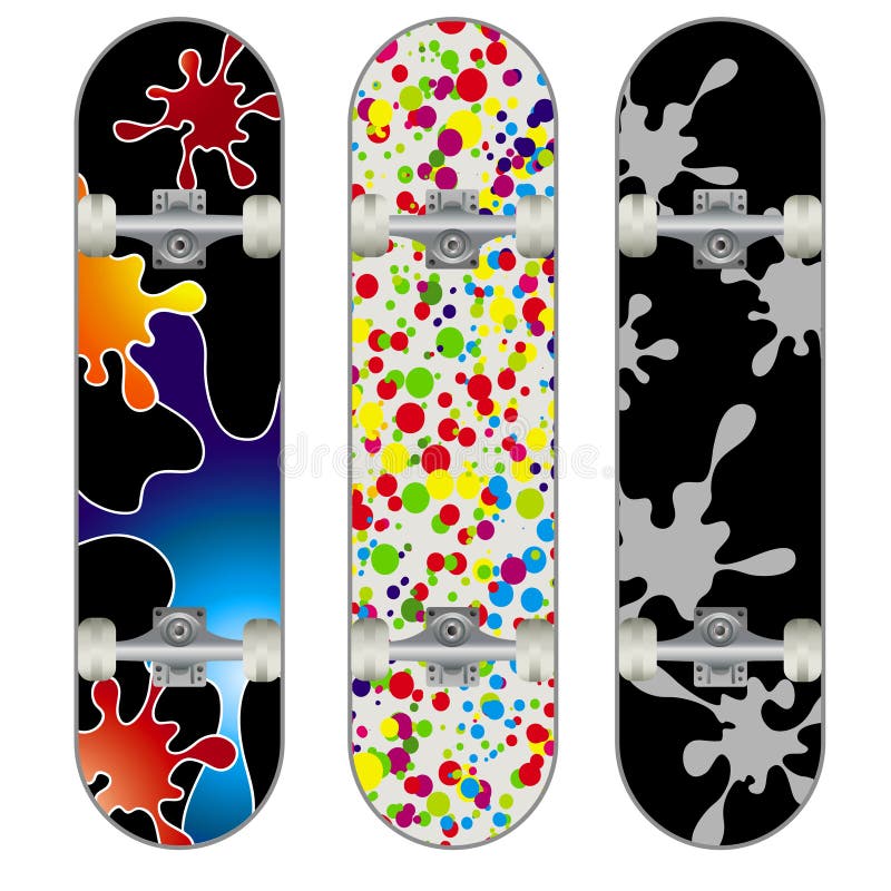 Färgrik vektor för designskateboard tre royaltyfri illustrationer