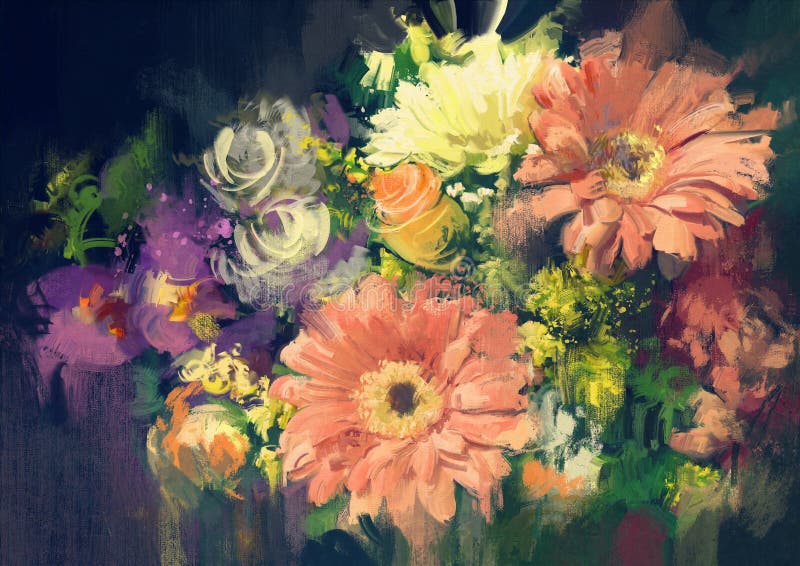Färgrika blommor för bukett stock illustrationer