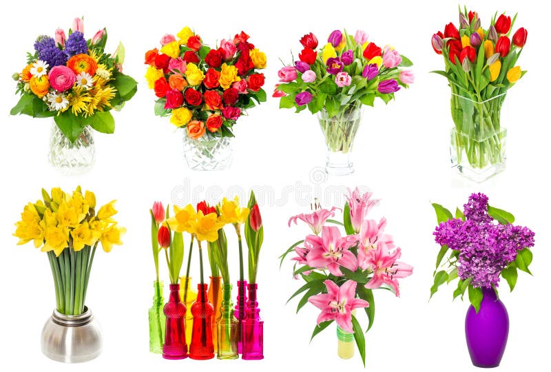 Färgrika blommor för bukett tulpan rosor, lila, pingstlilja, li royaltyfri foto
