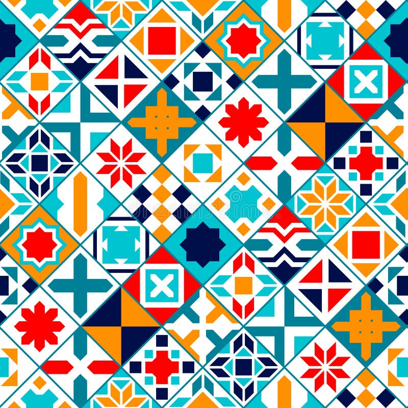 Färgrika diagonala geometriska tegelplattor sömlös modell, vektor royaltyfri illustrationer
