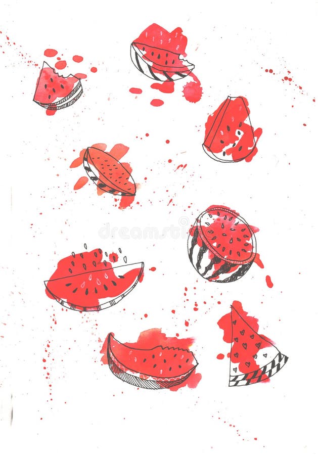 Färgrika isolerade vattenfärgvattenmelonstycken i ljusa röda färger Hand m?lade exotiska frukter Ny uppsättning för sommar royaltyfri illustrationer Färgrika isolerade vattenfärgvattenmelonstycken i ljusa röda färger Hand m?lade exotiska frukter Ny uppsättning för sommar royaltyfri illustrationer