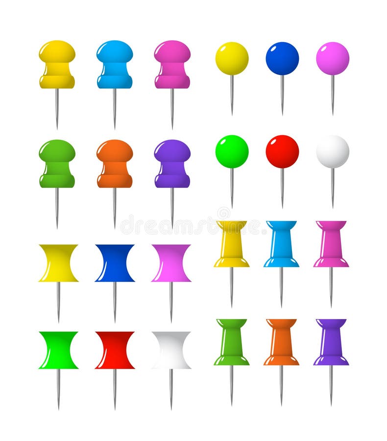 Färgrika stift skjuter pushpinsbrevpapper stock illustrationer