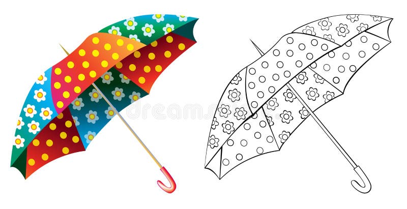 Färgrikt och svartvitt modellparaply stock illustrationer Färgrikt och svartvitt modellparaply stock illustrationer