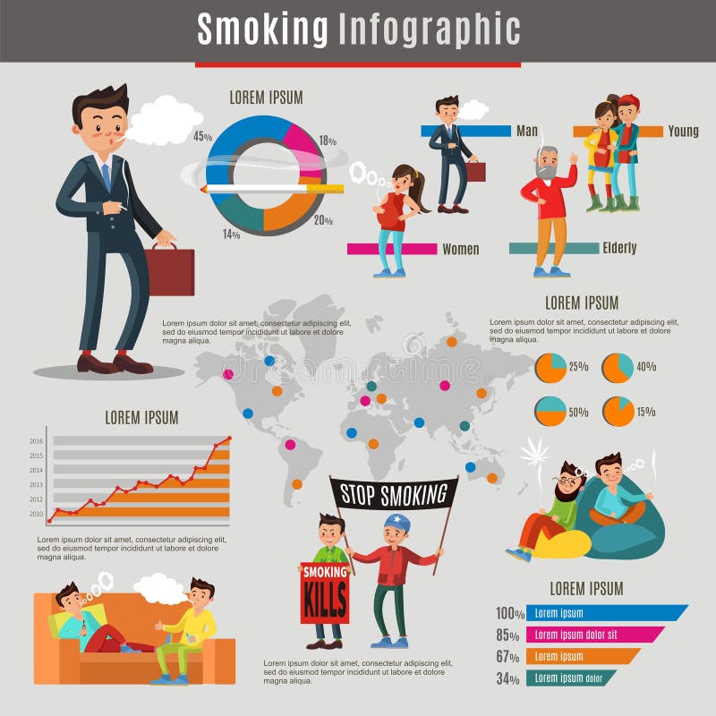 Färgrikt röka Infographic begrepp royaltyfri illustrationer Färgrikt röka Infographic begrepp royaltyfri illustrationer