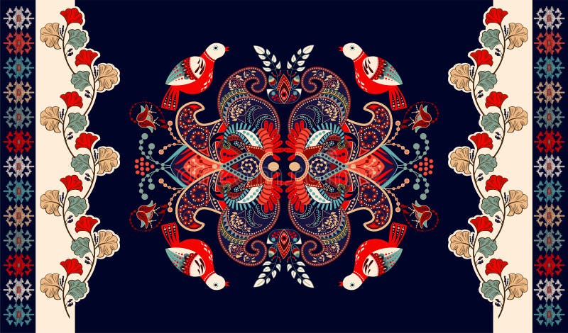 Färgstark dekorationsvektor för mattor, mattor, tapis Pigg, handduk, textil Geometrisk floralt bakgrund vektor illustrationer