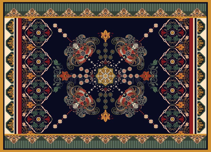 Färgstark dekorationsvektor för mattor, mattor, tapis Pigg, handduk, textil Geometrisk floralt bakgrund royaltyfri illustrationer