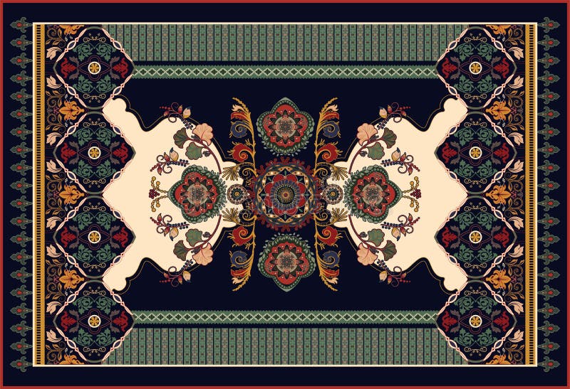 Färgstark dekorationsvektor för mattor, mattor, tapis Pigg, handduk, textil Geometrisk floralt bakgrund stock illustrationer