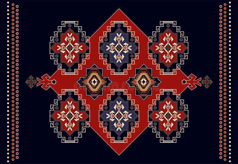 Färgstark dekorationsvektor för mattor, mattor, tapis Pigg, handduk, textil Geometrisk floralt bakgrund stock illustrationer