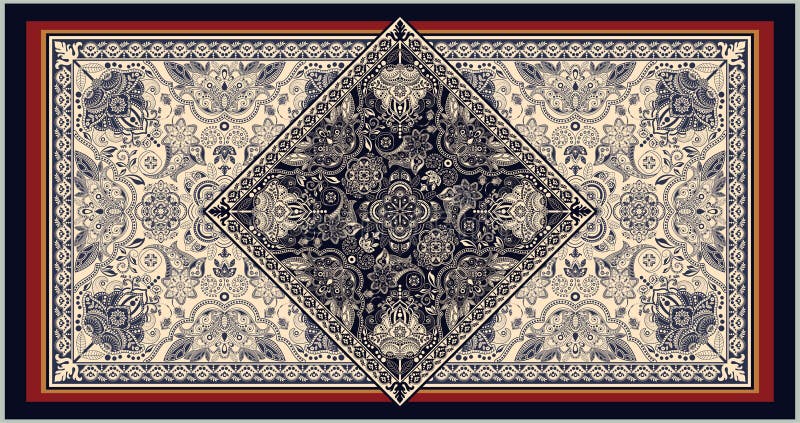 Färgstark dekorationsvektor för mattor, mattor, tapis Pigg, handduk, textil Geometrisk floralt bakgrund royaltyfri illustrationer