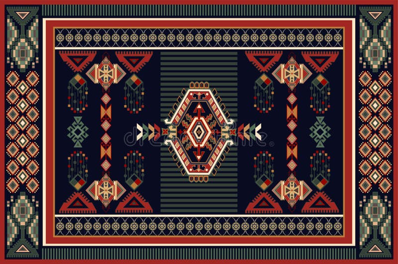Färgstark dekorationsvektor för mattor, mattor, tapis Pigg, handduk, textil Geometrisk floralt bakgrund stock illustrationer