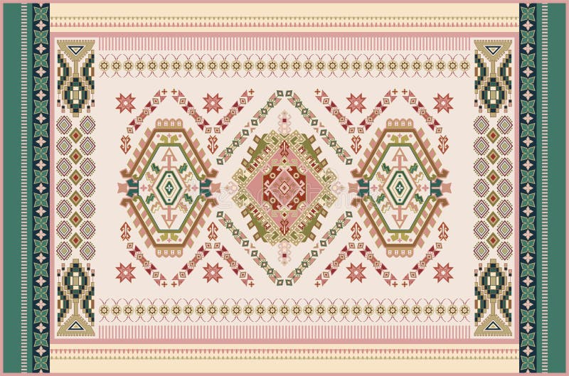 Färgstark dekorationsvektor för mattor, mattor, tapis Pigg, handduk, textil Geometrisk floralt bakgrund stock illustrationer
