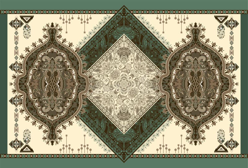 Färgstark dekorationsvektor för mattor, mattor, tapis Pigg, handduk, textil Geometrisk floralt bakgrund royaltyfri illustrationer