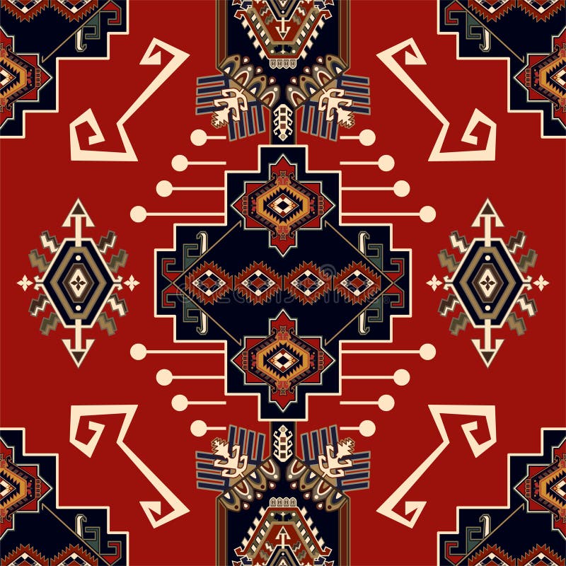 Färgstark dekorationsvektor för mattor, mattor, textilier Sömlösa tapeter Geometrisk floralt bakgrund royaltyfri illustrationer