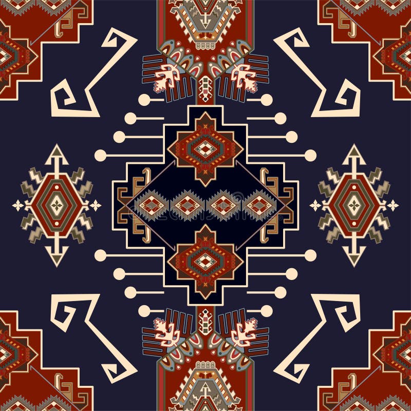Färgstark dekorationsvektor för mattor, mattor, textilier Sömlösa tapeter Geometrisk floralt bakgrund royaltyfri illustrationer