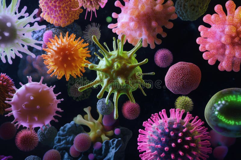 Färgstarka virus- och bakterieceller vektor illustrationer