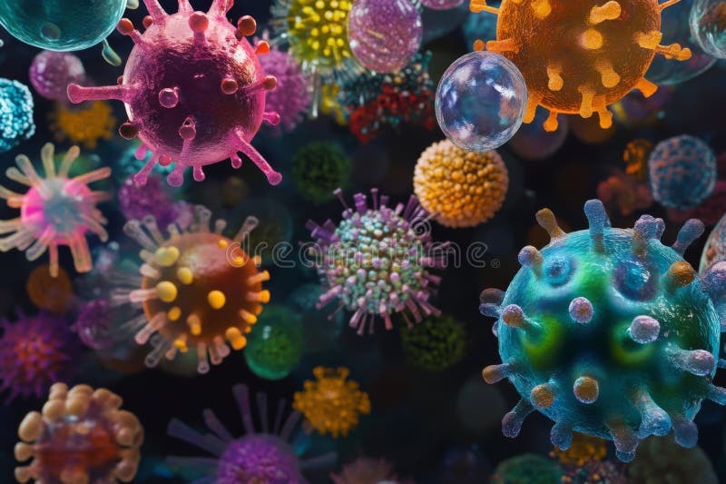 Färgstarka virus- och bakterieceller royaltyfri illustrationer