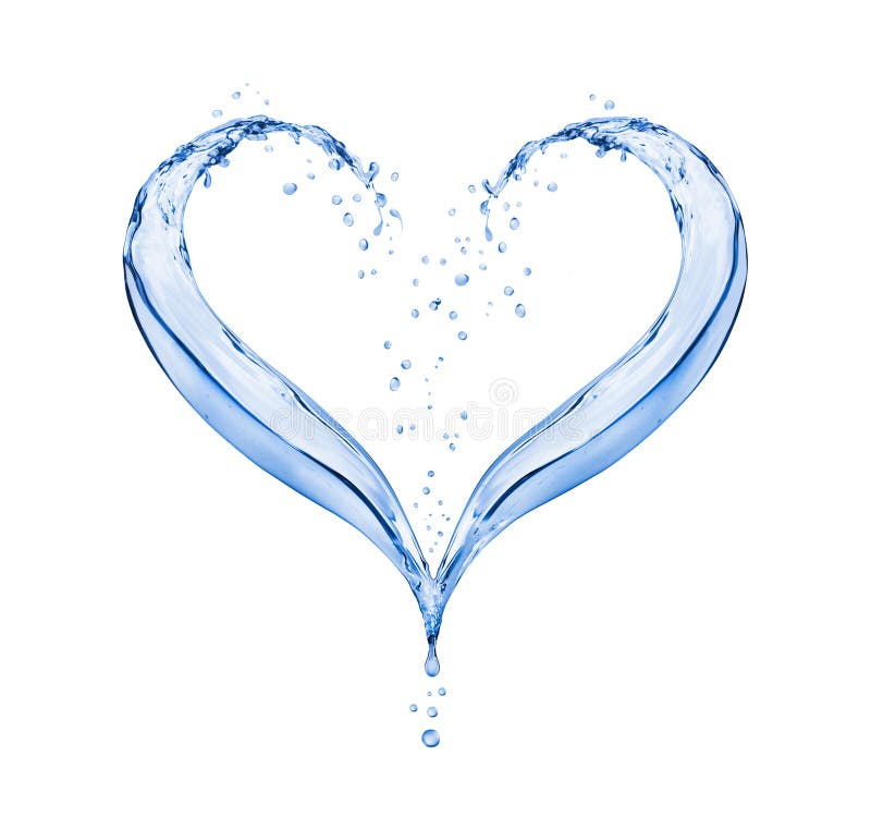 Färgstänk av vatten i formen av hjärtan på vit bakgrund