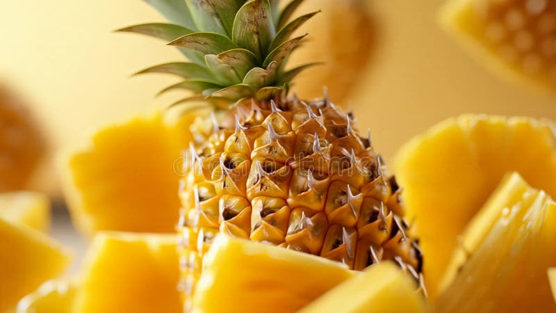 Färsk ananas splash-sprickor av sukulär anas i klargul juice och fräschande tropiska behandlingar stock illustrationer