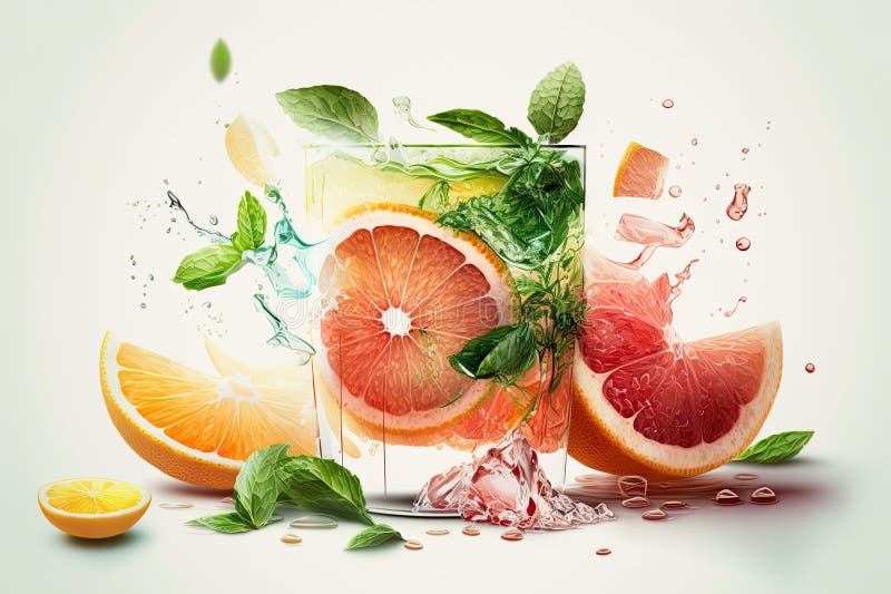 Färsk citrusfrukt med myntblad. generativ ai stock illustrationer