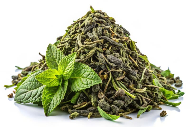 Färsk grön tea och peppermynt Blanda en vibrantpil som isolerats på vitt för kultur- eller dryckesfoto vektor illustrationer