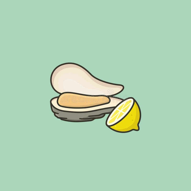 Färsk illustration av öppnad ostron och halv citronvektor vektor illustrationer