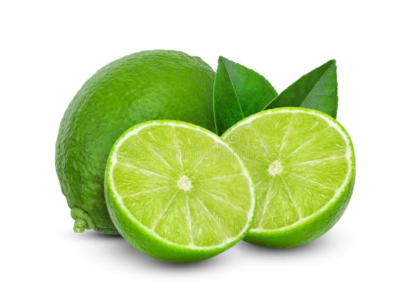 Färsk kalk och citron med grönblad isolerade på vit bakgrund royaltyfria bilder