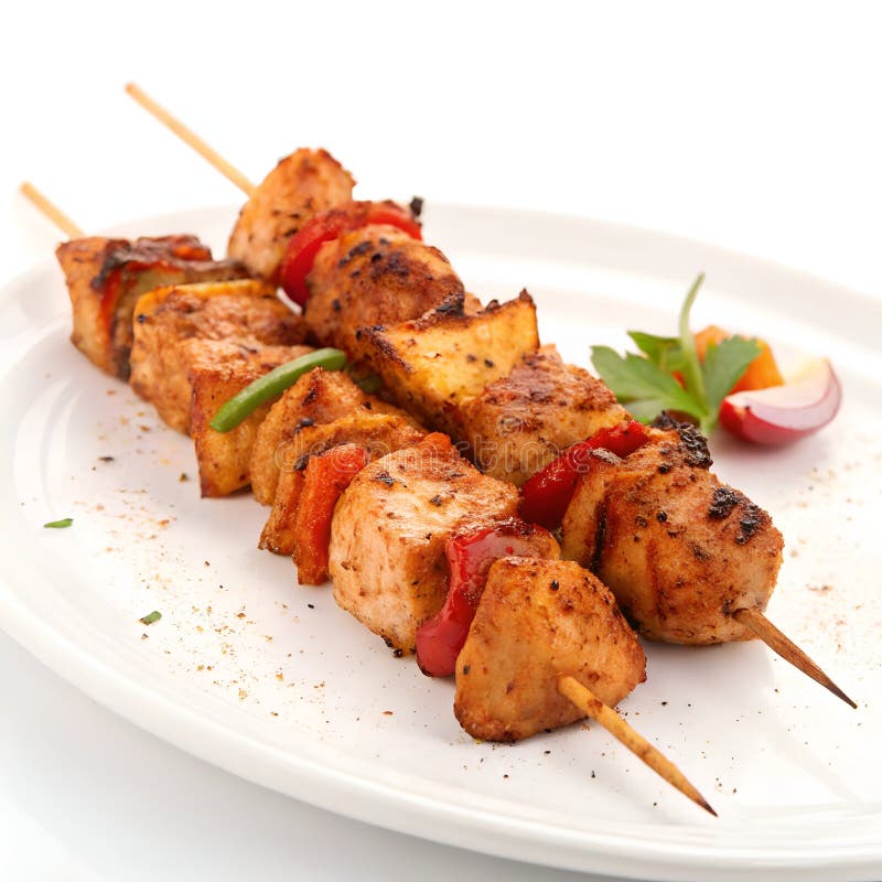 Färsk kyckling tikka kebab isolerad på vit bakgrund vektor illustrationer