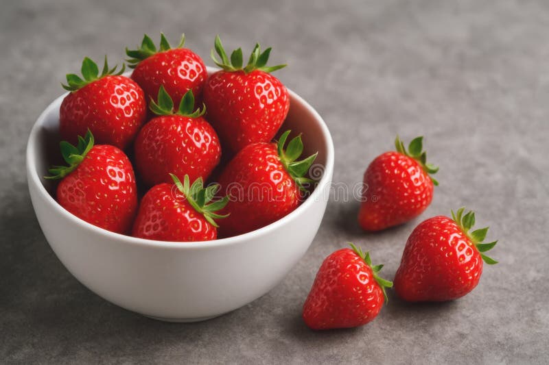 Färsk Ripe Jordgubbar i en vit keramisk Bowl på stenbotten stock illustrationer