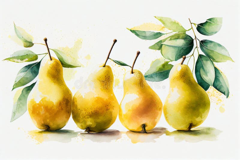 Färska päron vattenfärg och generativ illustration. stock illustrationer