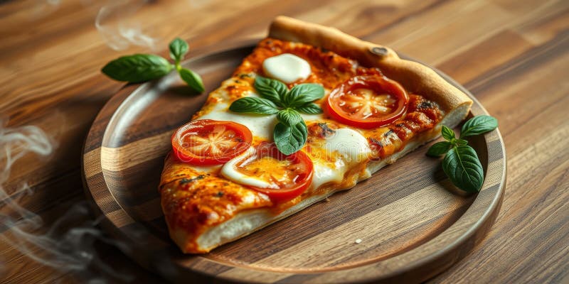 Färskt bakat pizzabagssegment med tomat och basilika stock illustrationer