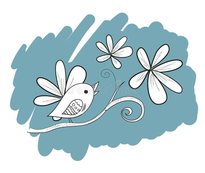 Fågel med blommor, hand dragen illustration royaltyfri illustrationer Fågel med blommor, hand dragen illustration royaltyfri illustrationer