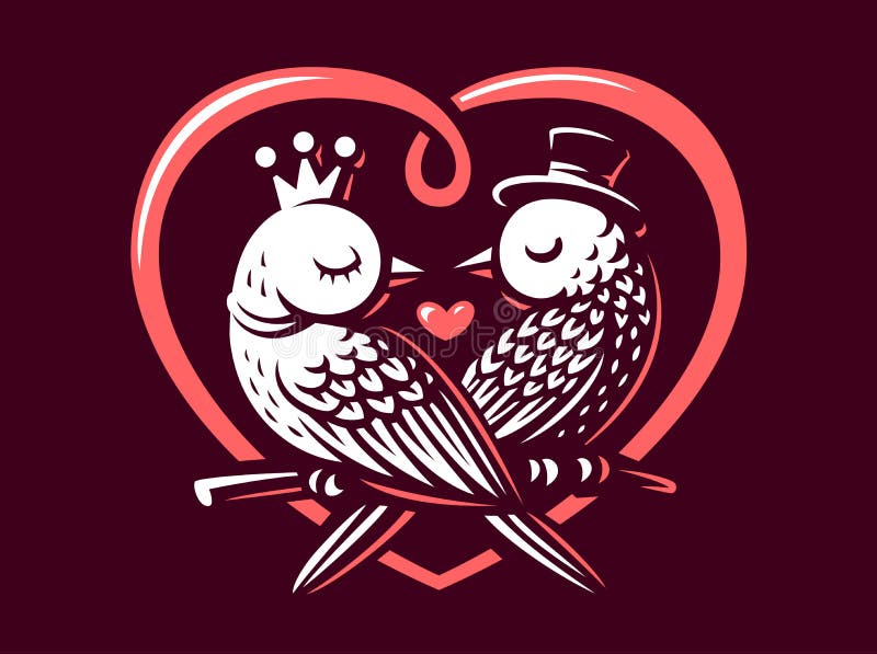 Fågelförälskelselogo - vektorillustration, emblem på vinous bakgrund stock illustrationer