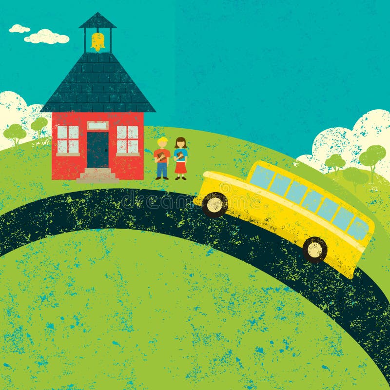 Fånga bussen efter skola royaltyfri illustrationer